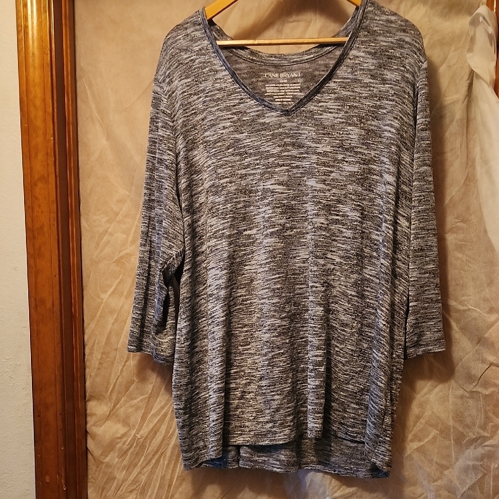 Women's Blue And Gray Heathered Long Sleeve Top